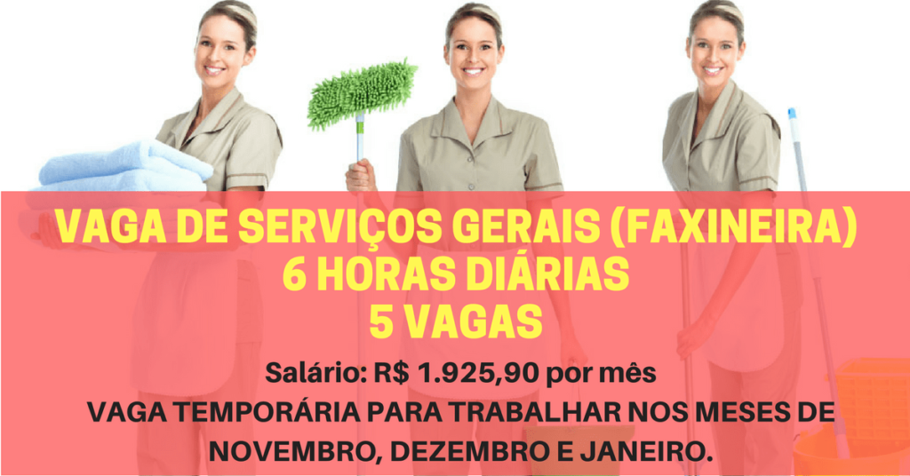 VAGA PARA SERVIÇOS GERAIS – 6 HORAS POR DIA