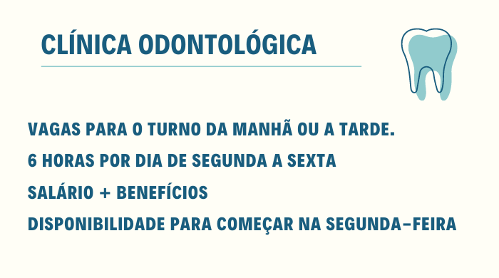 Contrata-se Secretária para trabalhar em clínica odontológica.